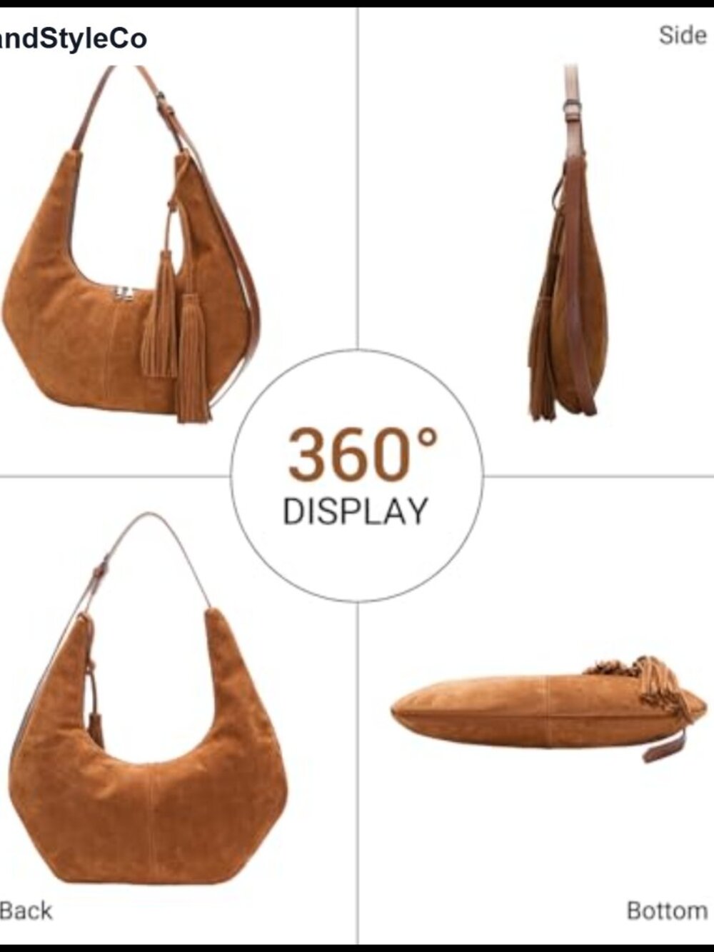 Faux Suede Tassel Slouchy Crescent Hobo Shoulder Bag Women - Picture 2 of 6